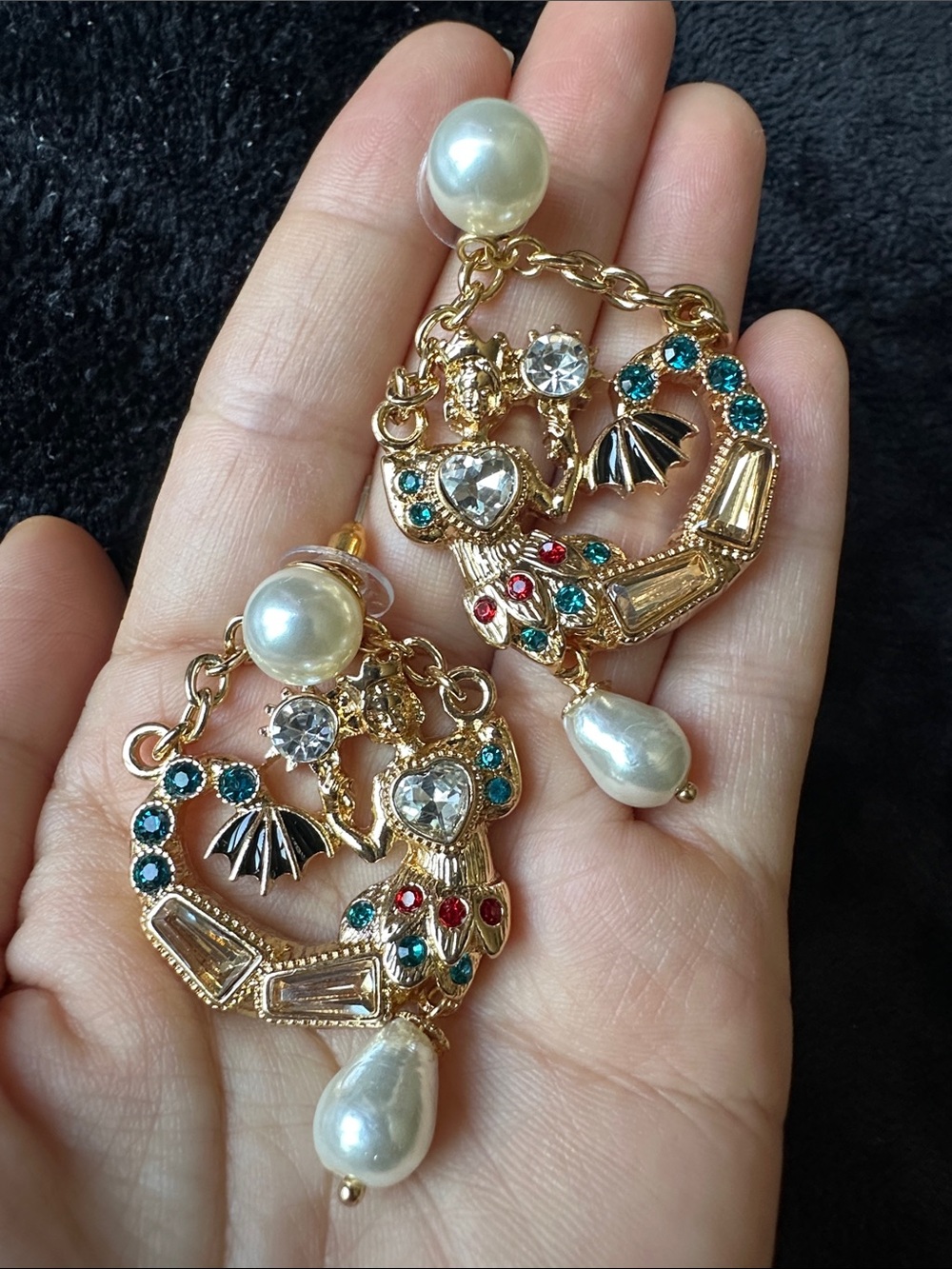 Kenneth Jay Lane Gold-tone Multicolor Mermaid Drop Earrings with Pearl Drops